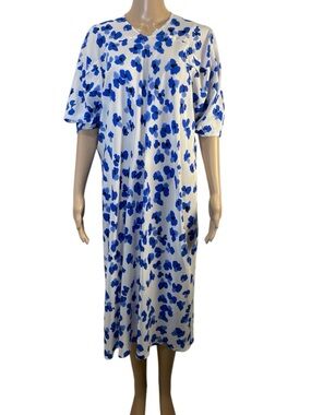 Lemaire 100% Silk Blue Floral Midi White Painterly Print Relaxed Fit EU 40 M